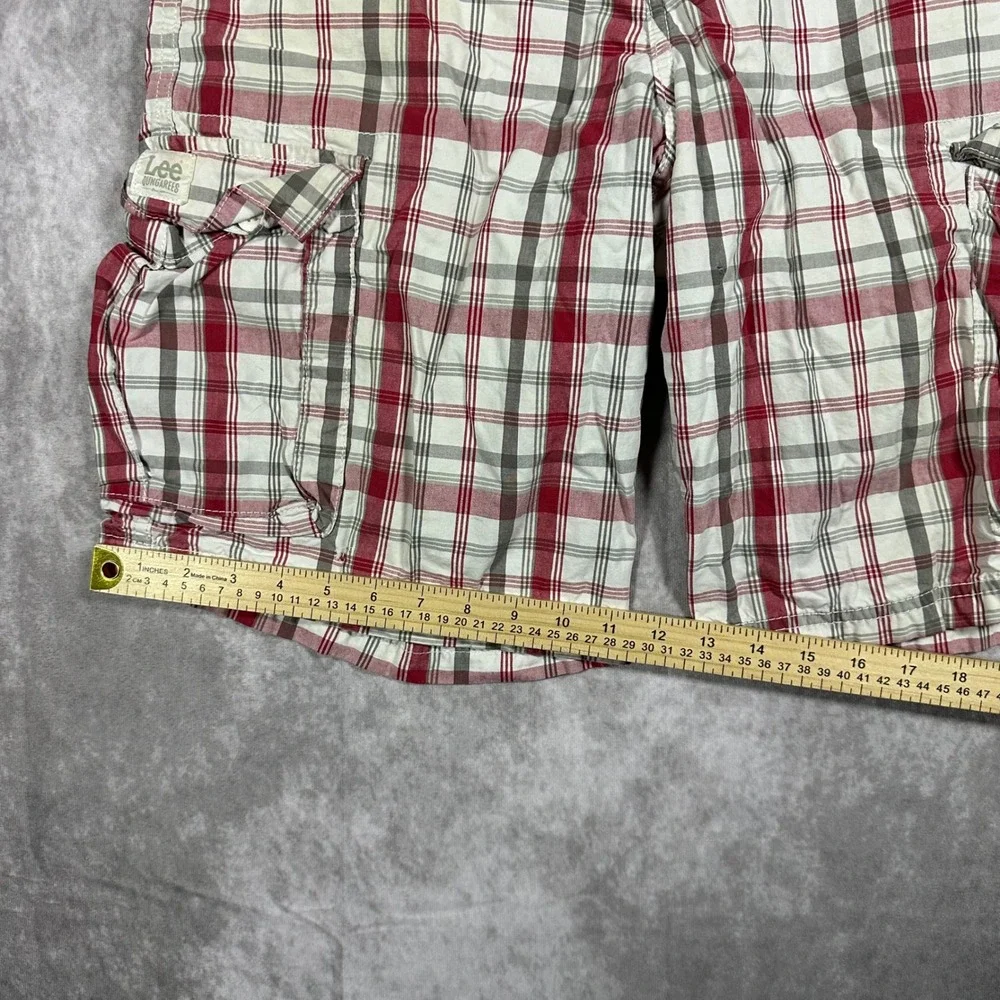 Lee Dungarees Mens Plaid Cargo Shorts 32 Red White Cotton Casual Outdoor Summer